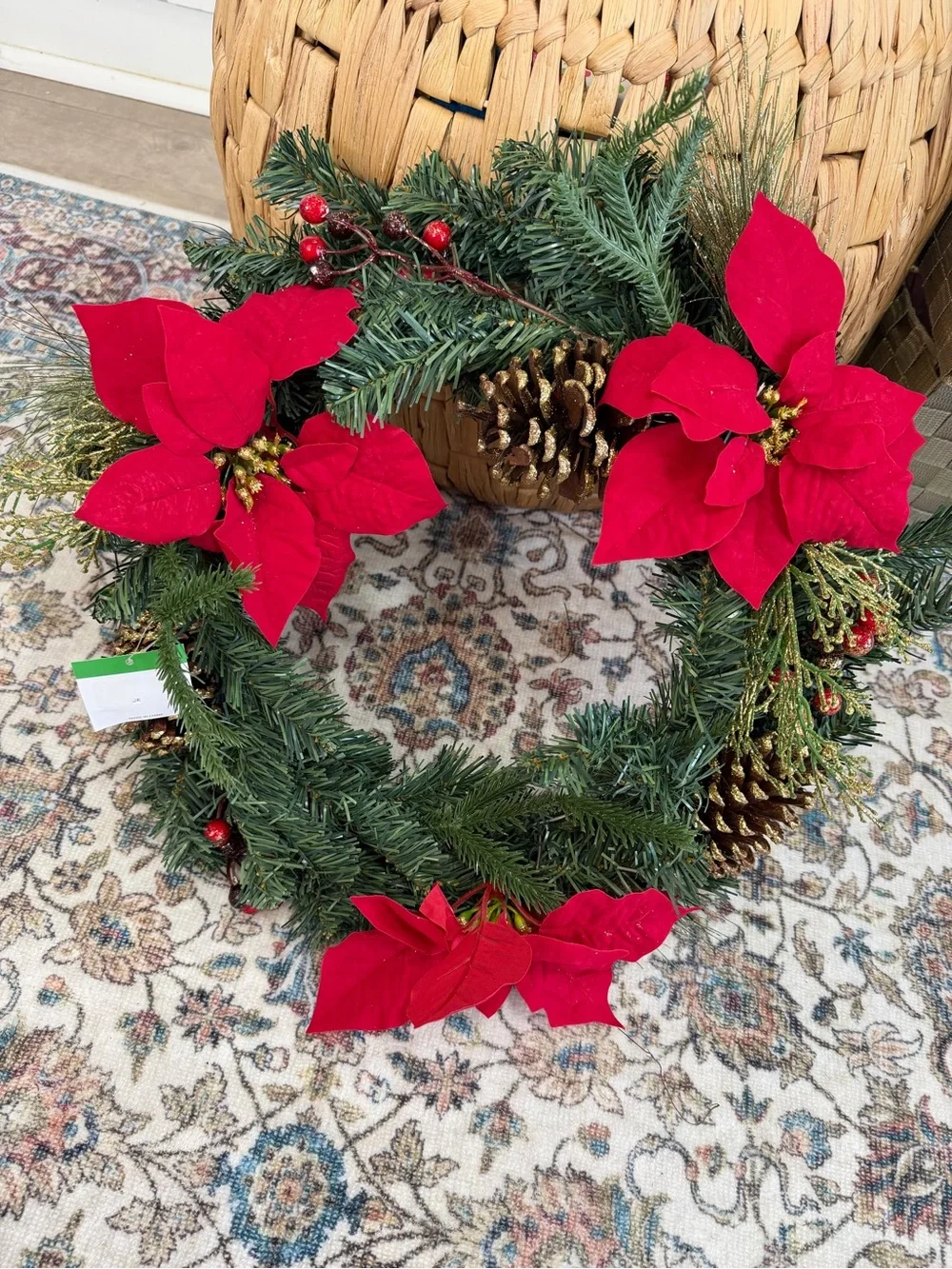 New Christmas Wreath Festive Red Poinsettia Holiday Wreath by old time pottery
